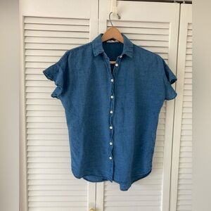 Madewell Denim Blue Button Down Short Ruffle Sleeve Shirt Size Small
